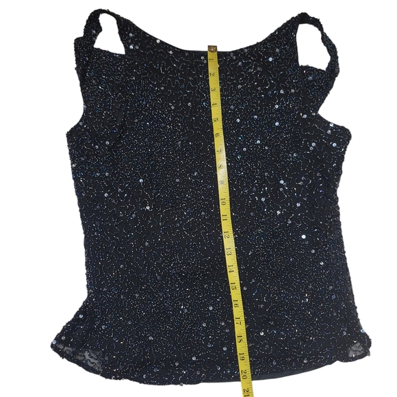 Papell Boutique Black Silk Beaded & Sequined Top - Picture 9 of 12